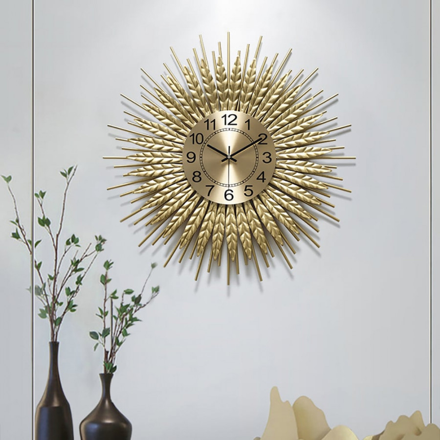 HMR 3D Sunburst Metal Oversized Wall Clock - Gold, Small