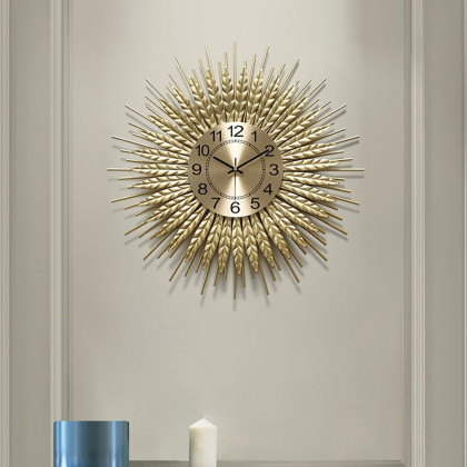 HMR 3D Sunburst Metal Oversized Wall Clock - Gold, Small