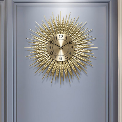 HMR 3D Sunburst Metal Oversized Wall Clock - Gold, Small