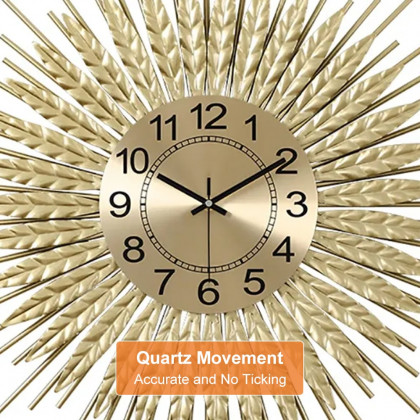 HMR 3D Sunburst Metal Oversized Wall Clock - Gold, Small