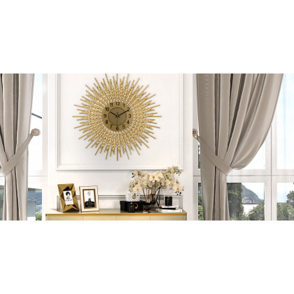 HMR 3D Sunburst Metal Oversized Wall Clock - Gold, Small