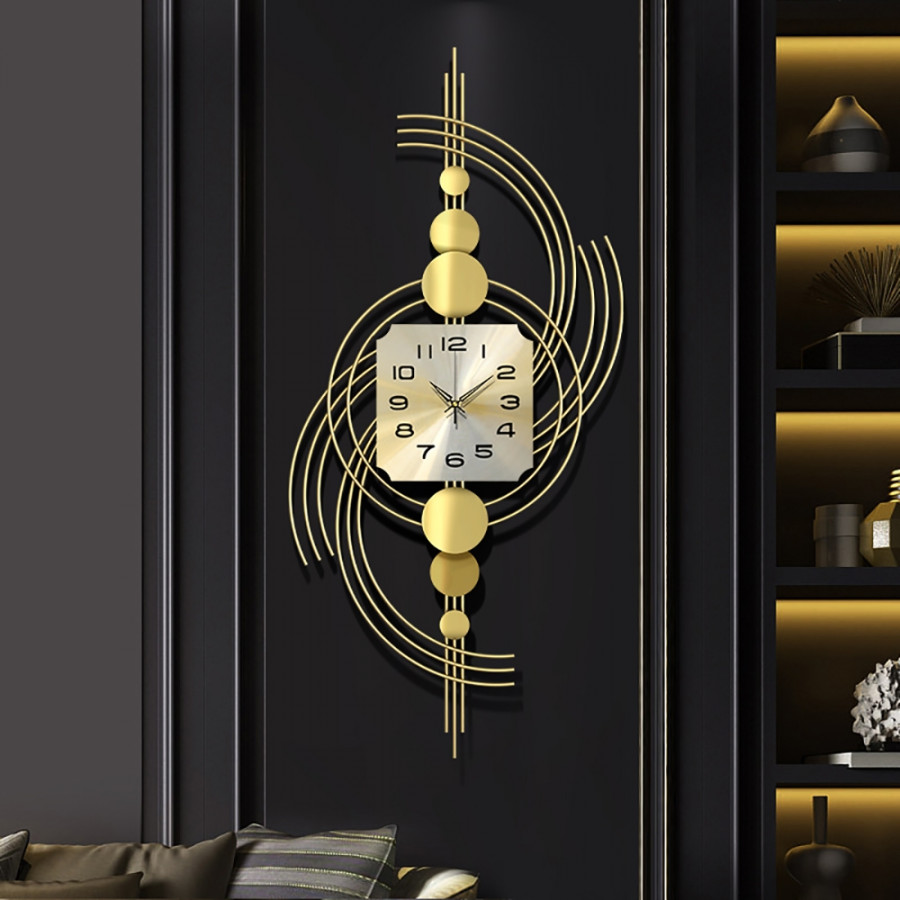 HMR - Modern 3D Metal Wall Clock with Golden Geometric Frame