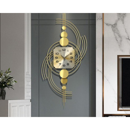 HMR - Modern 3D Metal Wall Clock with Golden Geometric Frame