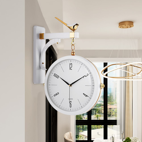 HMR Modern Double-Sided Wall Clock - White