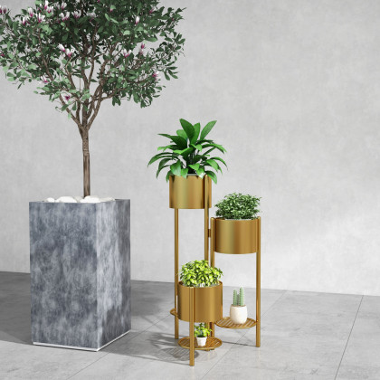 HMR - 31.4" Tall Metal Indoor Modern 3 Tier Corner Planter in Gold
