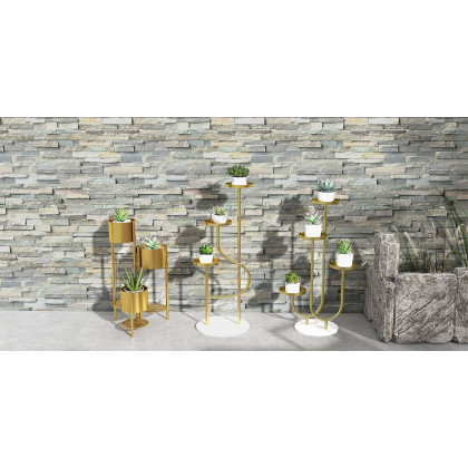 HMR - 31.4" Tall Metal Indoor Modern 3 Tier Corner Planter in Gold
