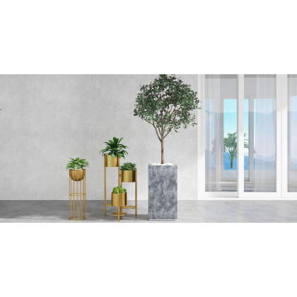 HMR - 31.4" Tall Metal Indoor Modern 3 Tier Corner Planter in Gold