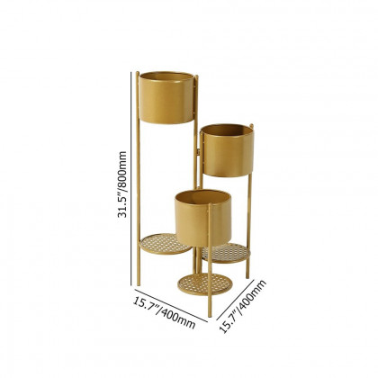 HMR - 31.4" Tall Metal Indoor Modern 3 Tier Corner Planter in Gold