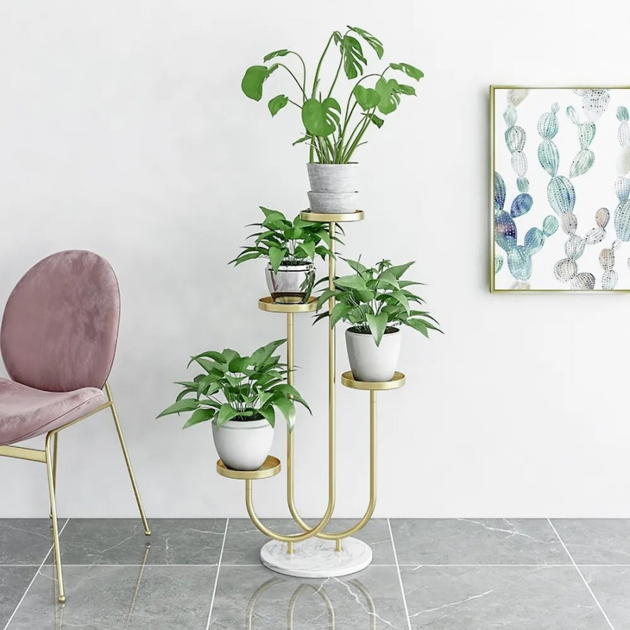 HMR - Metal Gold Plant Pot for Indoor in Large in 4-Shelf