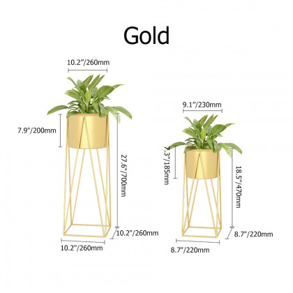 HMR - Modern Planter with Gold Stand (Set of 2) in Gold