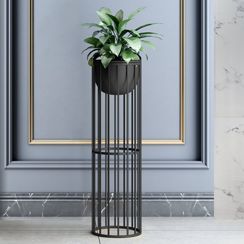 HMR Modern 23.6" Indoor Metal Planter with Stand - Black