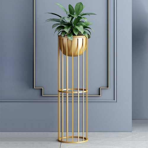 HMR Modern 23.6" Indoor Metal Planter with Stand - Gold