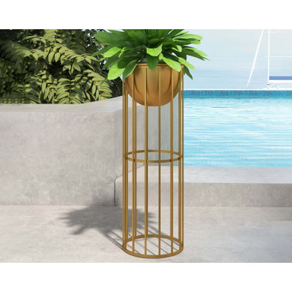 HMR Modern 23.6" Indoor Metal Planter with Stand - Gold