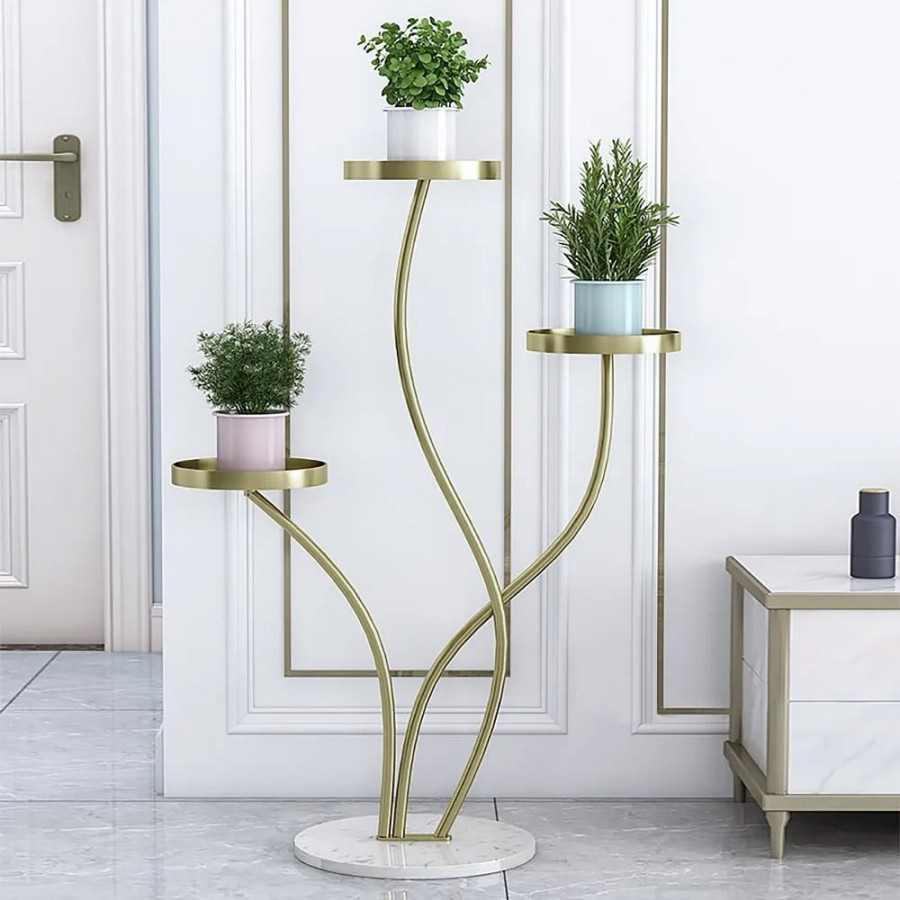 HMR - Metal Indoor 3-Tier Corner Planter in Gold