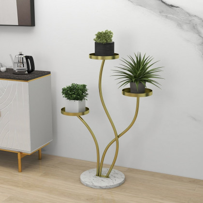 HMR - Metal Indoor 3-Tier Corner Planter in Gold