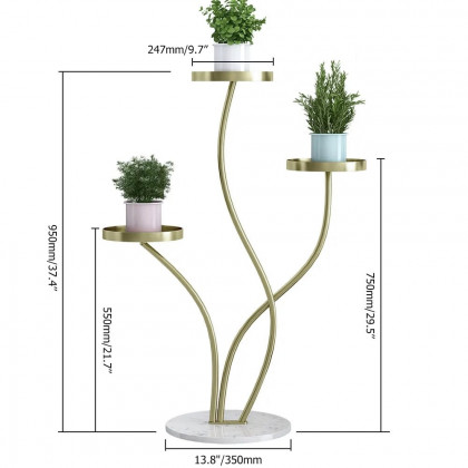 HMR - Metal Indoor 3-Tier Corner Planter in Gold
