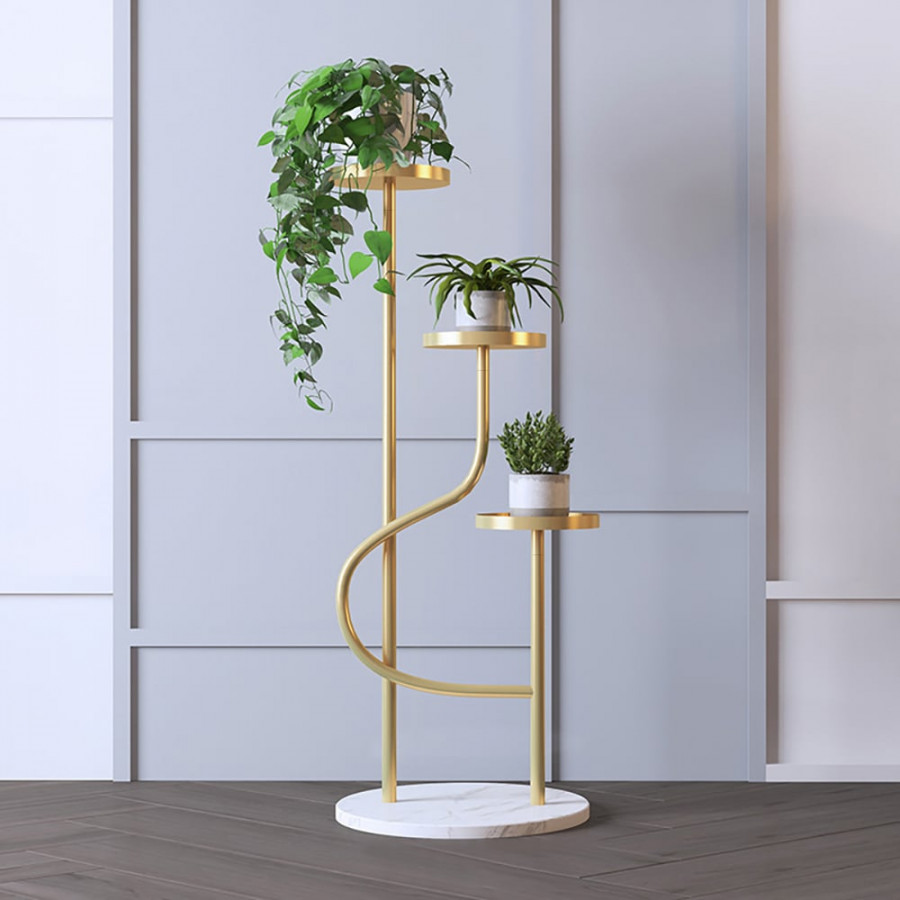 HMR - 42.5" 3-Tier Modern Tall Metal Plant Stand in Gold