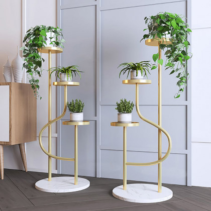 HMR - 42.5" 3-Tier Modern Tall Metal Plant Stand in Gold