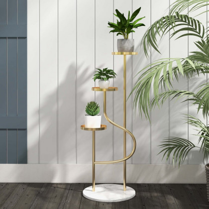HMR - 42.5" 3-Tier Modern Tall Metal Plant Stand in Gold
