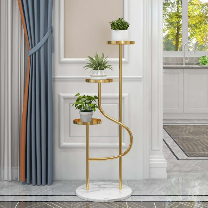 HMR - 42.5" 3-Tier Modern Tall Metal Plant Stand in Gold