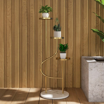 HMR - 42.5" 3-Tier Modern Tall Metal Plant Stand in Gold