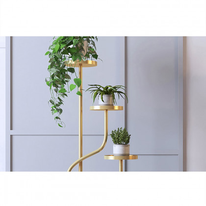 HMR - 42.5" 3-Tier Modern Tall Metal Plant Stand in Gold