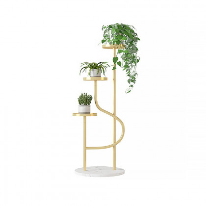 HMR - 42.5" 3-Tier Modern Tall Metal Plant Stand in Gold