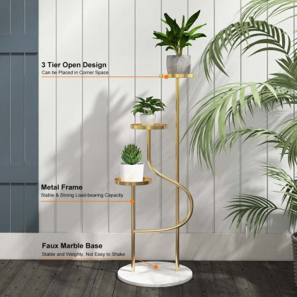 HMR - 42.5" 3-Tier Modern Tall Metal Plant Stand in Gold