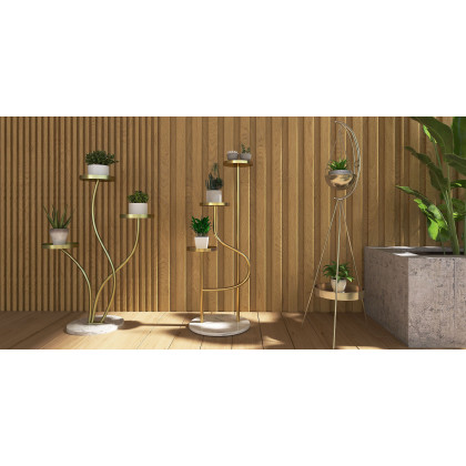 HMR - 42.5" 3-Tier Modern Tall Metal Plant Stand in Gold