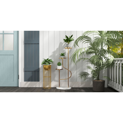 HMR - 42.5" 3-Tier Modern Tall Metal Plant Stand in Gold