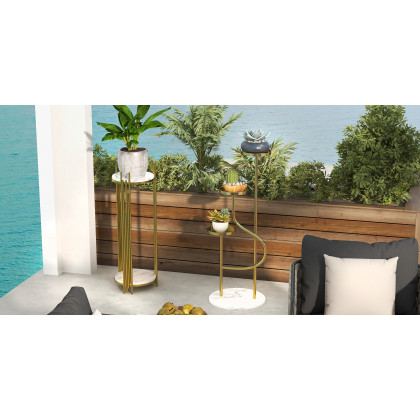 HMR - 42.5" 3-Tier Modern Tall Metal Plant Stand in Gold