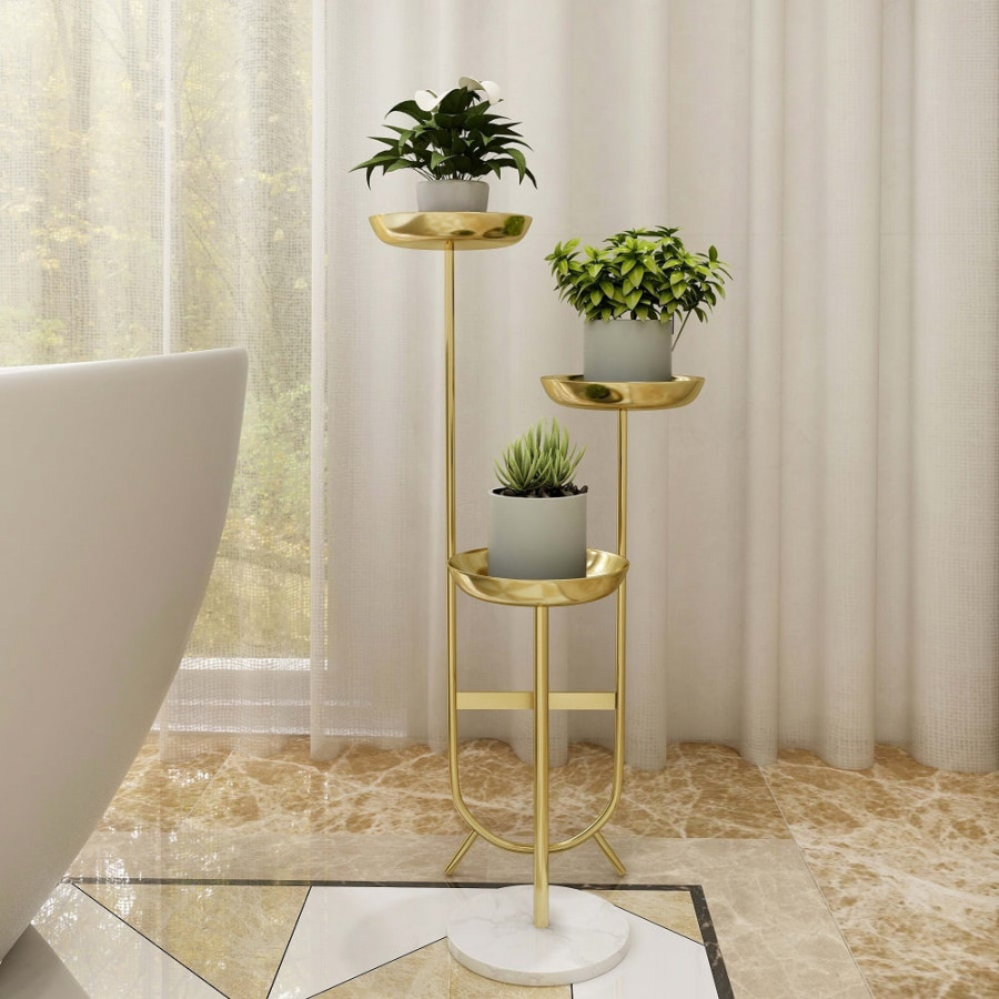 HMR Chic Unique Shaped Metal Standing Plant Stand - Gold
