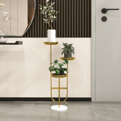 HMR Chic Unique Shaped Metal Standing Plant Stand - Gold