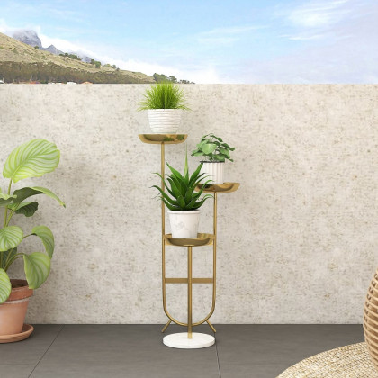 HMR Chic Unique Shaped Metal Standing Plant Stand - Gold