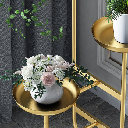 HMR Chic Unique Shaped Metal Standing Plant Stand - Gold