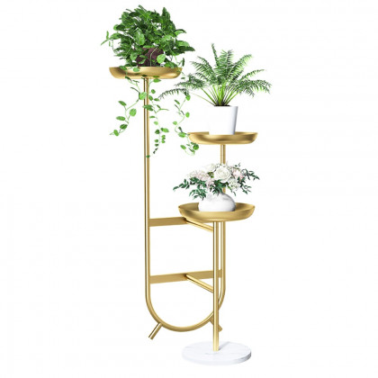 HMR Chic Unique Shaped Metal Standing Plant Stand - Gold