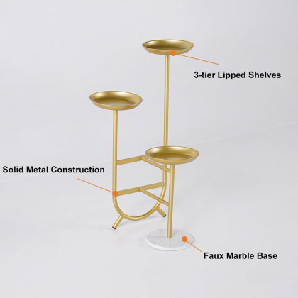 HMR Chic Unique Shaped Metal Standing Plant Stand - Gold