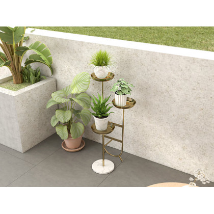 HMR Chic Unique Shaped Metal Standing Plant Stand - Gold