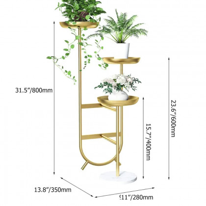 HMR Chic Unique Shaped Metal Standing Plant Stand - Gold