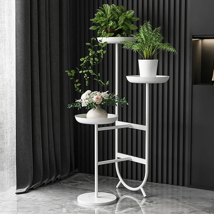 HMR Chic Unique Shaped Metal Standing Plant Stand - White