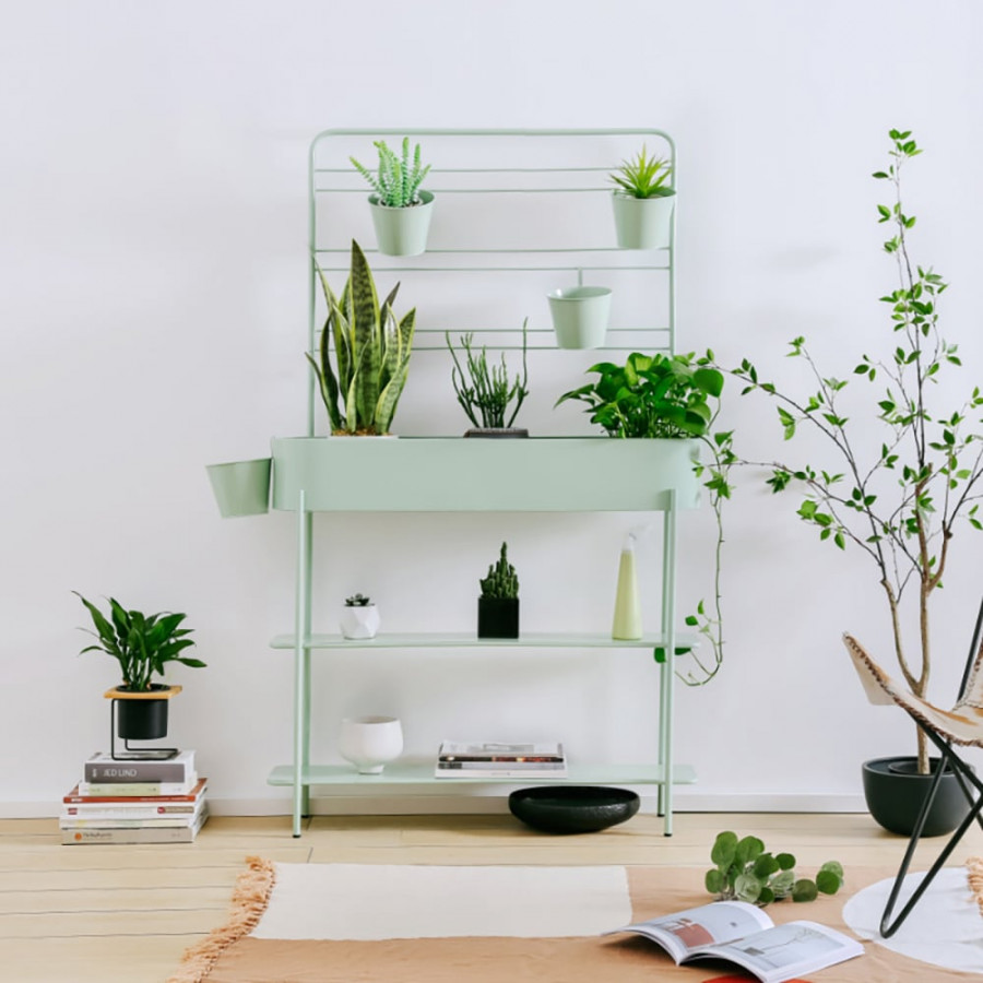 HMR - 3-Tier Rectangular Plant Stand Storage Shelf with Flowerpots