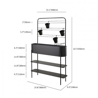HMR - 3-Tier Rectangular Plant Stand Storage Shelf with Flowerpots