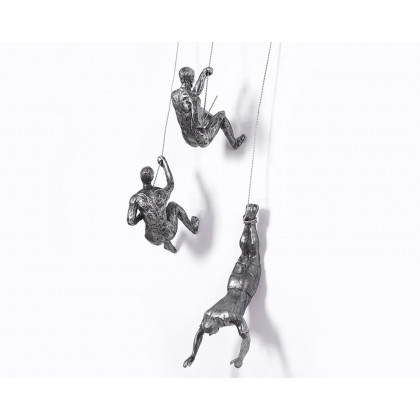 HMR Industrial 3-Pieces Climbing Man Resin Wall Decor for Living Room & Entryway - Silver