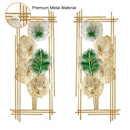 HMR - 2 Pieces Metal Leaf Framed Wall Decor in Gold and Green