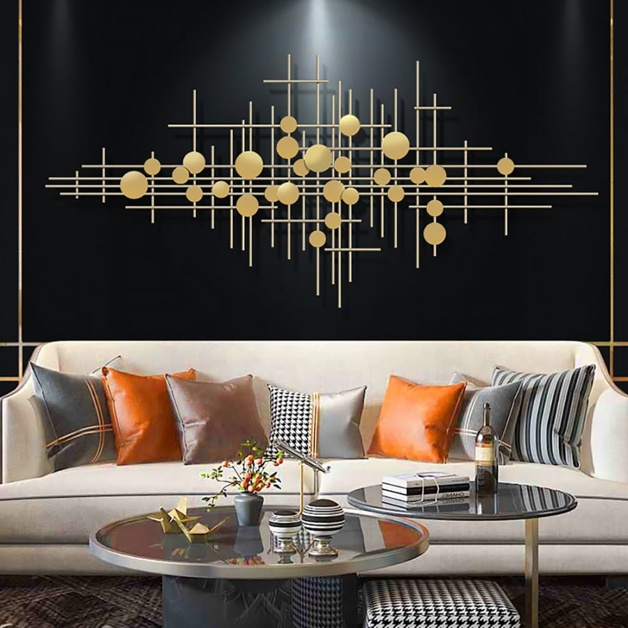 HMR - Metal Wall Decor Abstract Bar and Dots in Gold