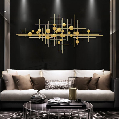HMR - Metal Wall Decor Abstract Bar and Dots in Gold