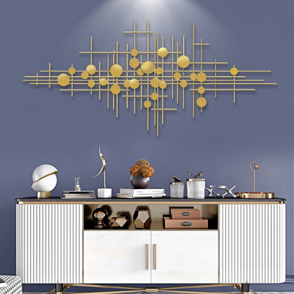 HMR - Metal Wall Decor Abstract Bar and Dots in Gold