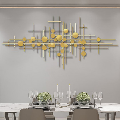 HMR - Metal Wall Decor Abstract Bar and Dots in Gold