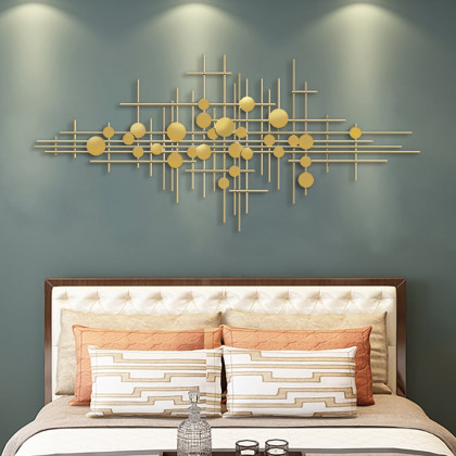HMR - Metal Wall Decor Abstract Bar and Dots in Gold