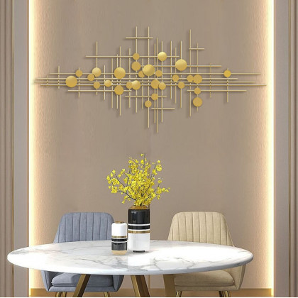 HMR - Metal Wall Decor Abstract Bar and Dots in Gold